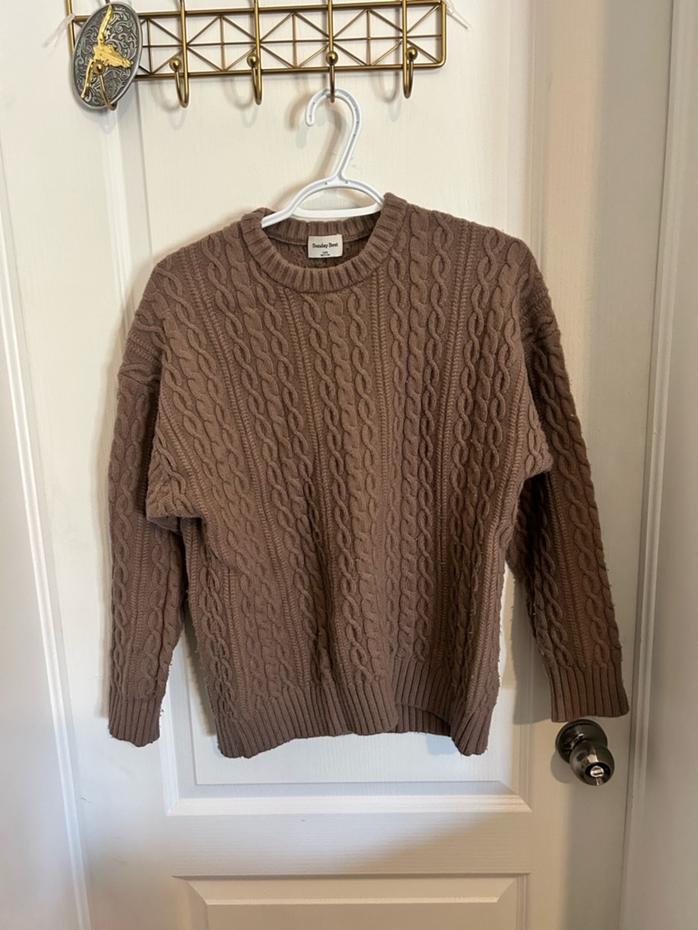 Sunday Best Brown Cable Knit Crewneck Sweater